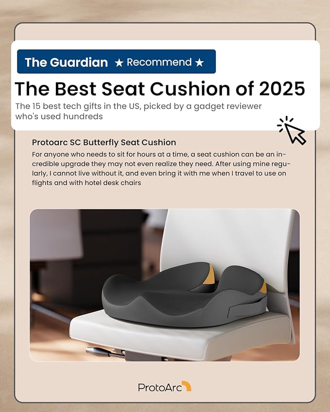 ProtoArc Seat Cushion, Office Chair Cushion for Sciatica, Coccyx Cushion, Ergonomic Memory Foam Seat Cushion for Car, Home, Pressure Relief Pad for Hip, Tailbone, All Day Comfort - Black&Gray
