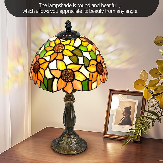 Vibrant Sunflower Tiffany Style Table Lamp,Handcrafted Stained Glass Lamps for Living Room, Bedroom Decor,8-Inch Small Tiffany Lamp with LED Bulb