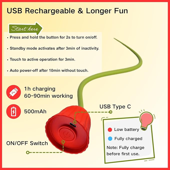 Interactive Electric Cat Teaser Wand Toys with Silicone Tail, Rechargeable Exercise Toy for Indoor Cats and Kittens (RED)