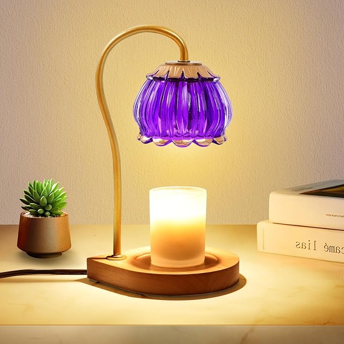 Candle Warmer Lamp with Timer, Dimmable Warmer Lantern Light, Glass Shade Jar Warming Holders for Home Decoration Gift for Women, Purple