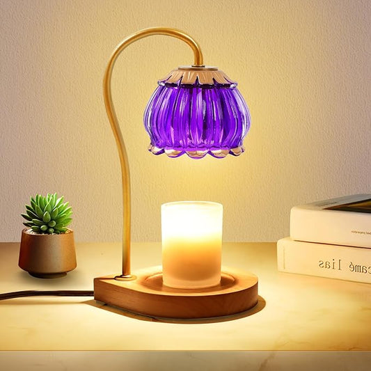 Candle Warmer Lamp with Timer, Dimmable Warmer Lantern Light, Glass Shade Jar Warming Holders for Home Decoration Gift for Women, Purple