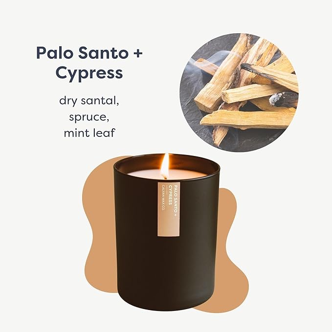 Calyan Wax Co. Palo Santo & Cypress Scented Candle - 75 Hour Burn - Luxury Non Toxic Soy Wax Candles - Long Lasting Black Tumbler Jar Candle for Home - 10.2oz
