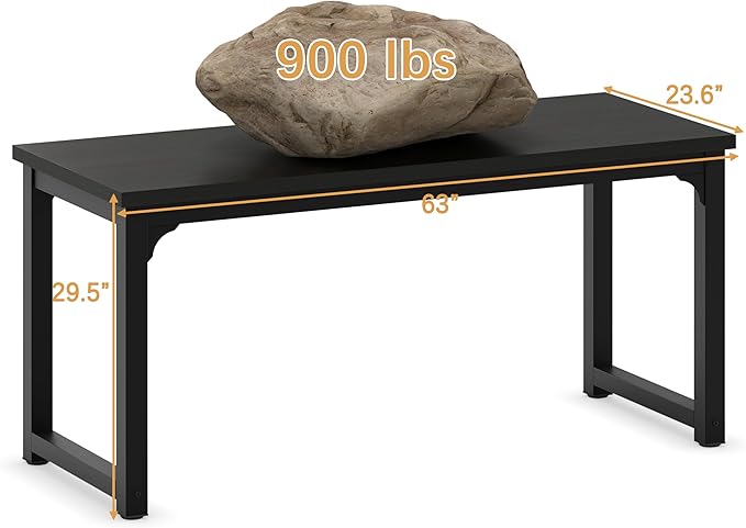 NSdirect 63 inch Computer Desk,Modern Simple Style PC Table Office Desk Wide Workstation for Study Writing,Gaming and Home Office,Extra 1" Thicker Wooden Tabletop and Black Metal Frame,Black