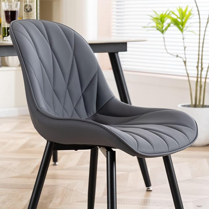 Rowill Dining Chairs Set of 2 Modern Kitchen Chairs with Soft Backrest, Sturdy Metal Legs & Non-Slip Pads, Suitable for Home Kitchen, Faux Leather Upholstered Seats for Dining Room, Gray Purple