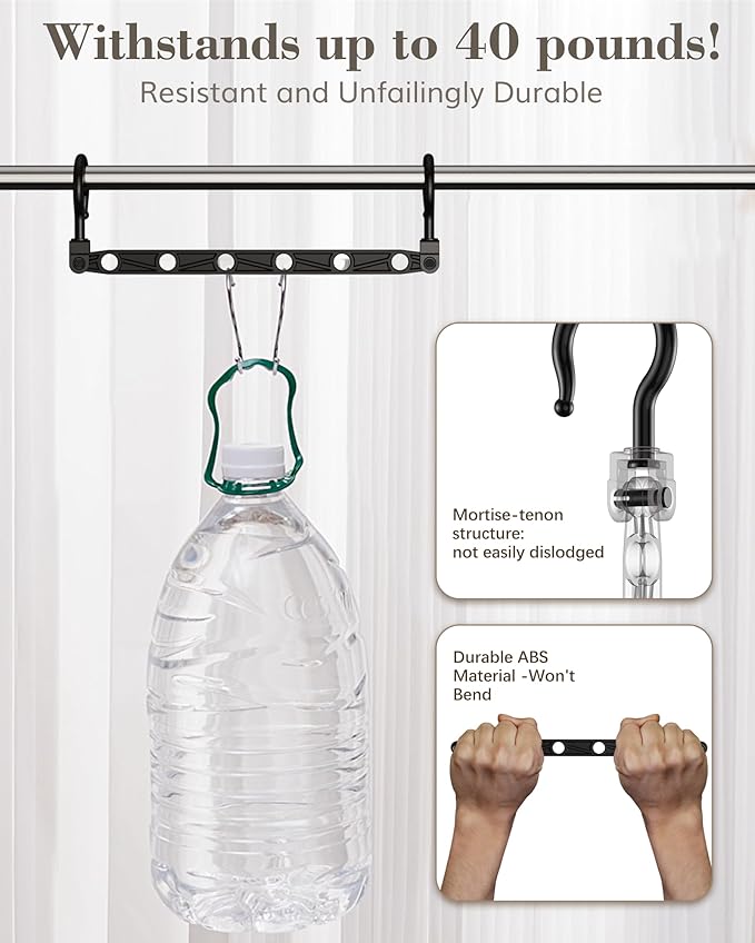 Space Saving Hangers for 96 Clothes, Reinforced Collapsible Hangers with 360° Swivel Hook, Hanger Hooks Space Saver for Closet Organizers and Storage, Dorm Room Essentials, Fully Assembled, Black