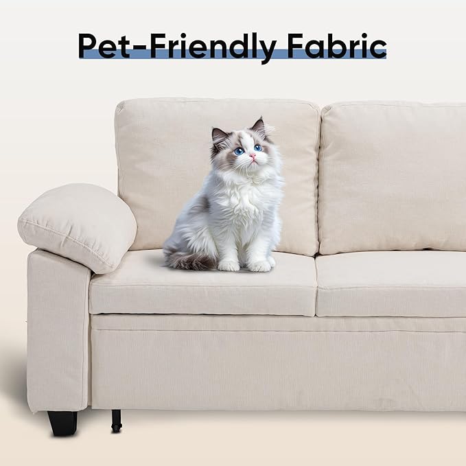 76.8" Modular Sectional Sleeper Sofa with Pull Out Bed,U Shaped 5 Seat Sectional Sofa with Storage,Modular Couch for Living Room,Deep Seat Couch with Removable Sofa Cover,Beige