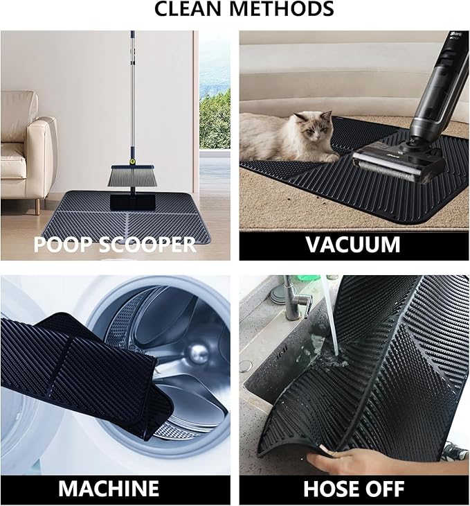 Silicone Cat Litter Mat, Scratch-Resistant Litter Trapping Mat, Waterproof & Non-Slip Litter Box Mat, Highly Effective for Collecting Litter (Grey, 24x15x0.26 in)