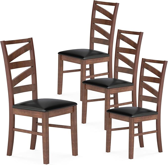 GOFLAME Wooden Dining Chairs Set of 4, PU Leather Upholstered Kitchen Chairs with W-Shaped Hollowed Backrest, Rubber Wood Legs, Armless Side Chairs for Living Room, Dining Room, Restaurant