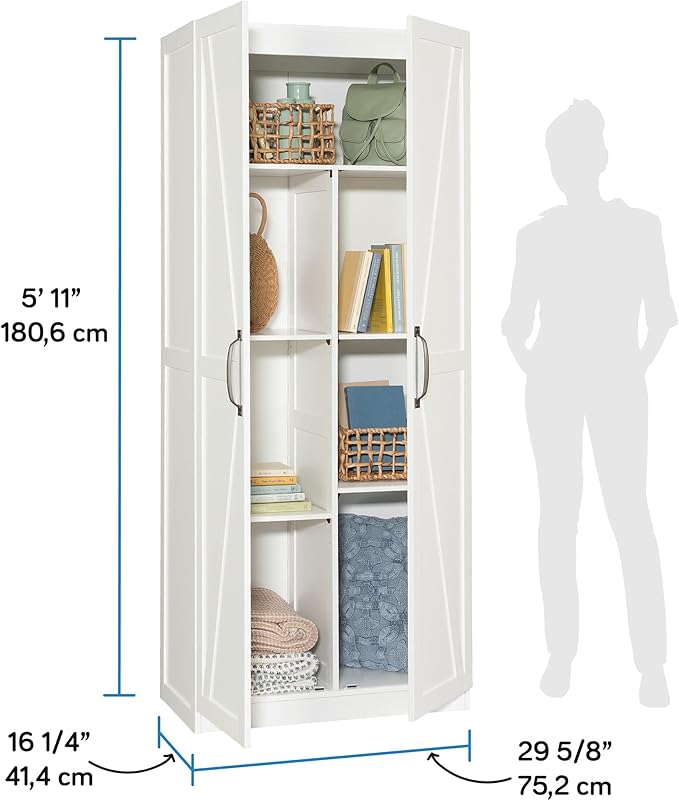 Sauder HomePlus Farmhouse Multipurpose Storage Cabinet Tall Pantry with Adjustable Shelves, in White Finish