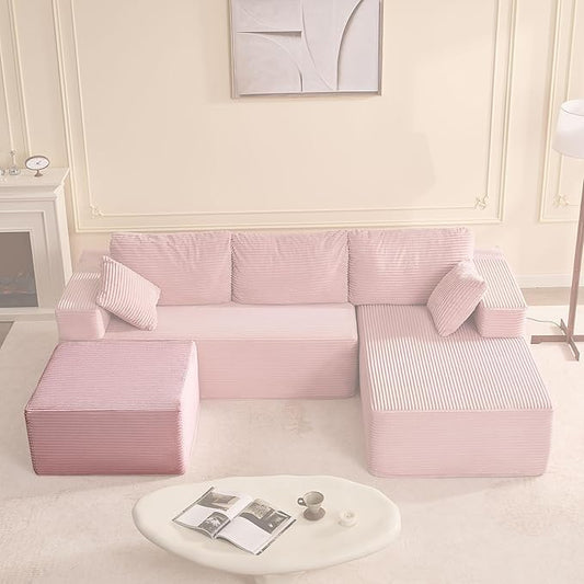 Cozy Square Ottoman, Comfortable Seating, No Assembly Required, Pink