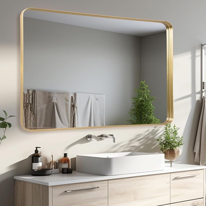 Gold Metal Deep Frame Mirror - 30" x 48" Rectangular Wall Mounted Vanity Mirror for Bathroom, Bedroom, Living Room & Entryway Decor