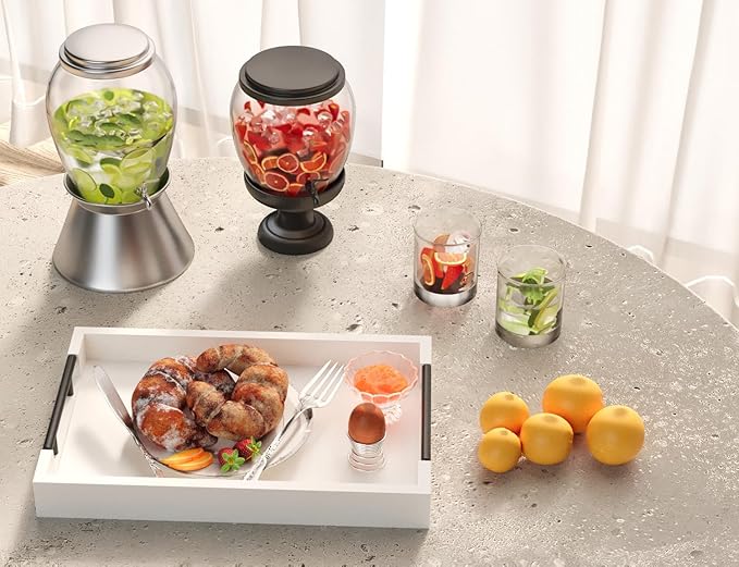 Bamboo Serving Tray with Metal Handles,15x10in Ottoman Decorative Trays Platter for Coffee Table,Living Room,Bar,Party,Mediuml(White)