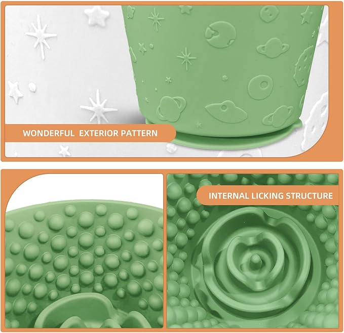 Dog Lick Bowl with Brush and Scraper, Anxiety Relief Silicone Slow Feeder Treat Dispenser, Anti-chocking Pet Dish, Non-Slip Interactive Entertainment Dog Puzzle Toy for Medium & Large-Green