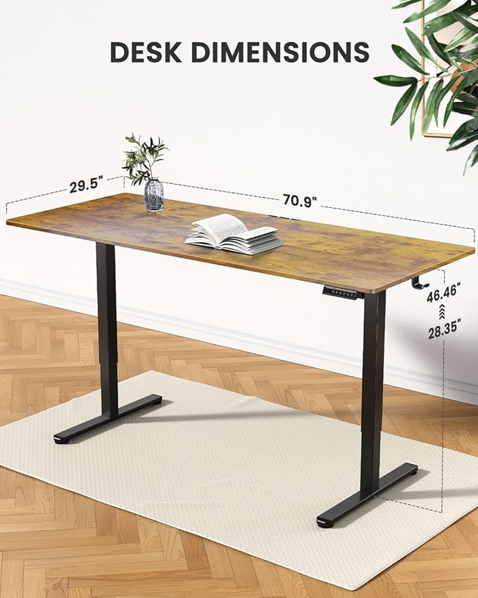 ErGear Electric 71 x 30 inch Standing Desk Workstation, Large Sit Stand up Desk, Memory Computer Home Office Desk, (Vintage Brown) Ships in One Box