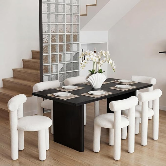 DUOMAY Modern White Boucle Dining Chairs Set of 6, Sherpa Upholstered Kitchen Chairs Armless Barrel Back Dining Chair, Living Dining Room Chairs, Reception, White