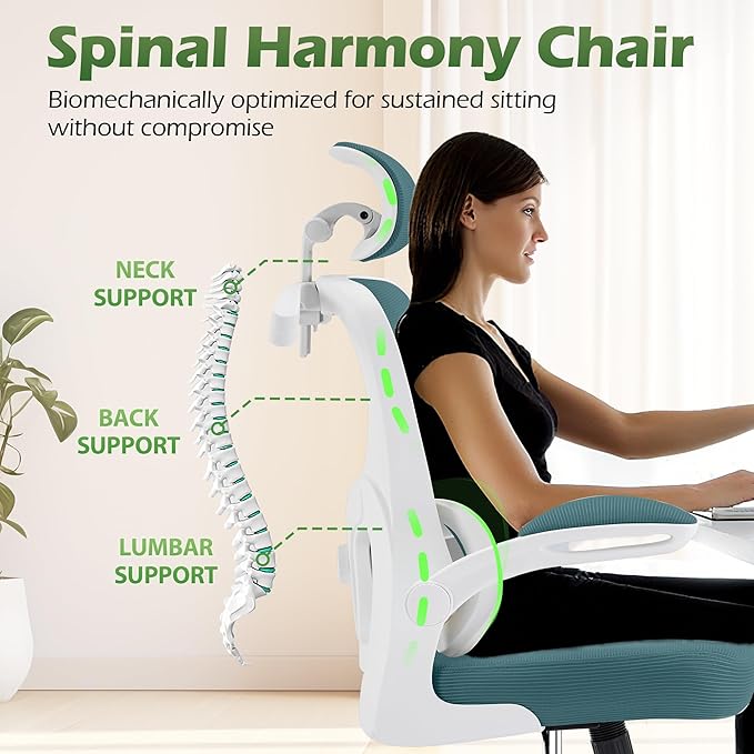 Office Chair Ergonomic Desk Chairs with Adjustable Lumbar Support& Headrest Hanger, High Back Breathable Mesh Chair with Wheels, Rolling Swivel Comfy Task Computer Chair for Home Work Gaming