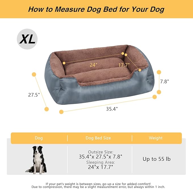 Large Dog Bed, Rectangle Calming Dog Bed for Large Dogs, Comfort and Softness Pet Sofa Bed with Nonskid Bottom, Machine Washable, Grey