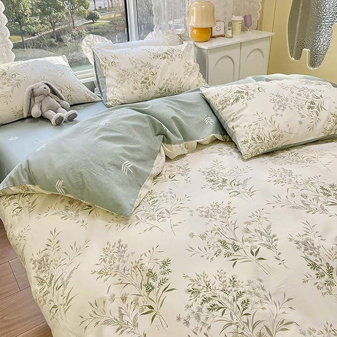 Full Duvet Cover Set 3 Pieces Aesthetic Floral Duvet Cover with 2 Pillowcases 100% Cotton Cottagecore Bedding Set Vintage Botanical Floral Comforter Cover with Zipper Closure, Breathable, Easy Care