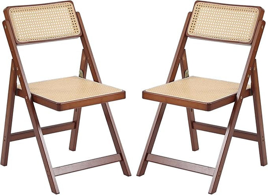 Tiita Rattan Dining Chairs Set of 2, Mid Century Modern Folding Chair, Bamboo Folding Dining Chairs for Small Space, Dining Room, Living Room, Bedroom, Walnut