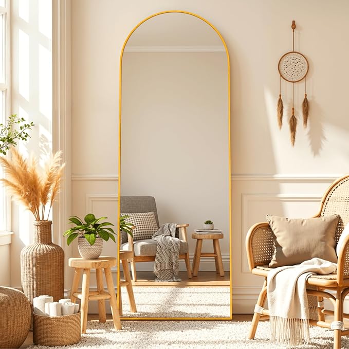 Arched Mirror Full Length, 59"x16" Body Mirrors with Shatter-Proof Glass, Mirror Full Length for Home Decor, Arch Aluminum Frame Mirrors for Bedroom Bathroom, Gold