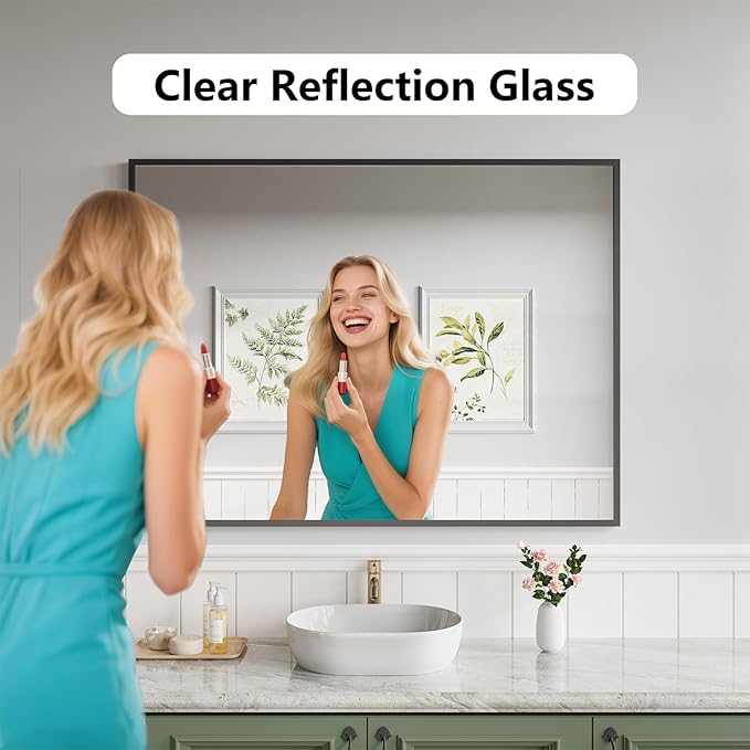 Bathroom Mirror 36"x48" Matte Black Rectangle Bathroom Wall Mirror for Over Sink, Modern Large Vanity Mirror, HD Tempered Glass, Anti-Rust Aluminum Alloy Frame, for Living Room, Bedroom, Entryway