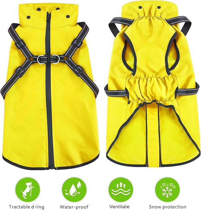 Mosucoirl Dog Raincoat Waterproof Hoodie Reflective Dog Raincoat Hooded Adjustable Rain Jacket for Small Medium Large Dogs Puppies Doggie (Yellow, XL)