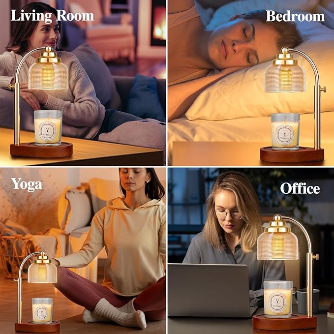 Candle Warmer Lamp with Timer Dimmer, Birthday Gifts for Women Mom Sister, House Warming Gifts Vintage Home Decor, Adjustable Height Wax Melt Warmer for Jar Candles with 2 Bulbs