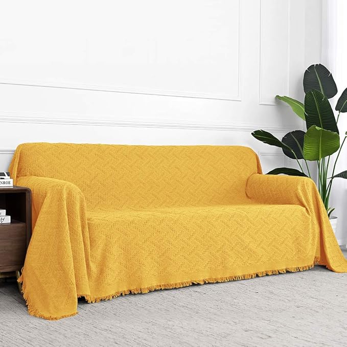 MYSKY HOME Sofa Covers for 3 Cushion Couch Geometrical Couch Cover Living Room Sofa Throws Sofa Slipcovers for Pets, Kids (XX-Large, 91" x 134", Yellow)
