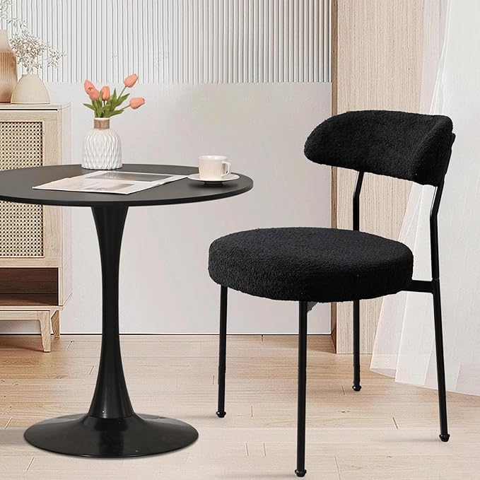 SoarFlash Kitchen Table and Chairs for 2, 31.5" Dining Table Set for 2 with Boucle Upholstered Chairs, 3 Piece Round Kitchen Table Set, Dining Room Table Set for Small Space, Apartment, Black