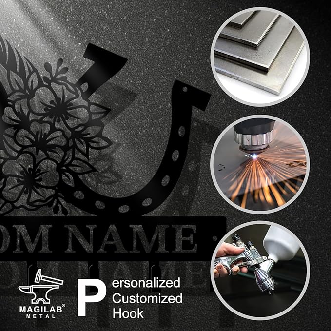 Personalized Custom Name Farm Horse Wall Key Hooks,Metal Horse Art Clothes Hooks,Metal Horse Wall Home Storage Decorative,For Front Door, Hallway, Kitchen, Bedroom,Keys,Hats (Style H)