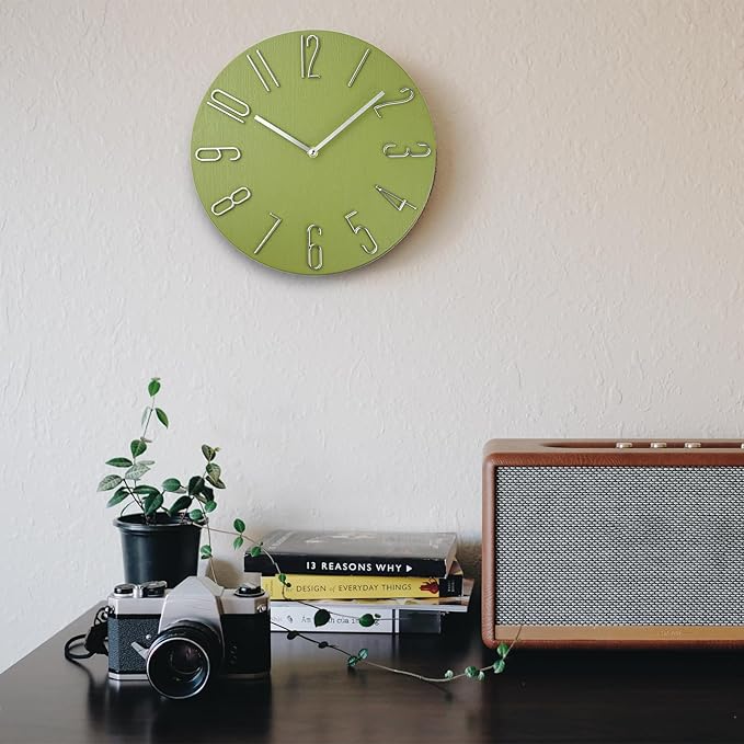 Wall Clock, Silent Clock, Wall Clocks Battery Operated， 12 inch Modern Wall Clock, Suitable for Offices, Living Rooms, Kitchens, Homes, Schools (Yellow Green Without Second Hand)