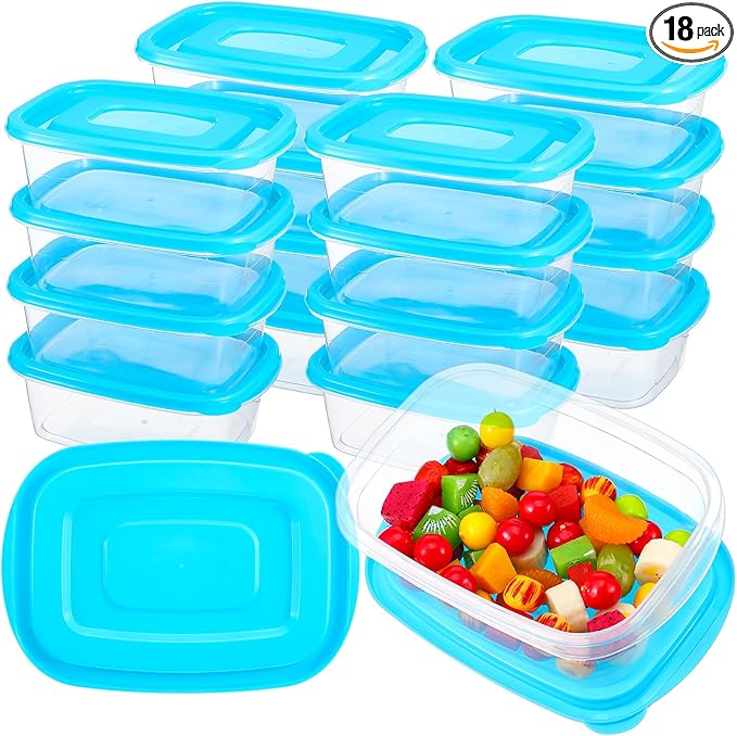18 Pcs 33 Oz Plastic Food Storage Containers with Lids Portion Box Sets with Cover Stackable Plastic Containers with Lids Microwave Freezer Dishwasher Safe(Blue)