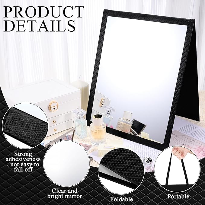 Foldable Travel Portable Full Length Mirror, Dance Bag Hanging Mirror, Full Body Mirror for Dance, Camping, Travel, Dance Competition Must Haves Backstage Folding Hanging Mirror (Black, 33*13 Inch)