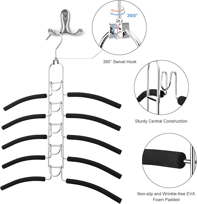 Space Saving Clothes Hangers, Multilayer Metal Hanger 2 Pack 5 in 1 Space Saver Coat Hangers, Anti-Slip Foam Padded Shirt Suit Hanger for Closet Storage Organizer