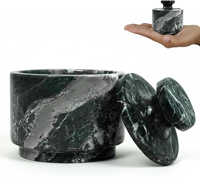 Marble Salt Cellar With Lid - Stone Salt Container And Stone Salt Holder, Spice Jars for Counter, Candy Jar & Spice Jar, Black