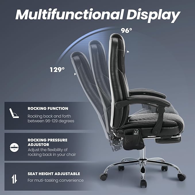 Massage Executive Office Chair 2-Pack with Heat and Footrest, Ergonomic Reclining Leather Desk Chair with Wheels, High-Back Big and Tall Computer Chair for Home Office, Study, Gaming, Black, 300 lbs