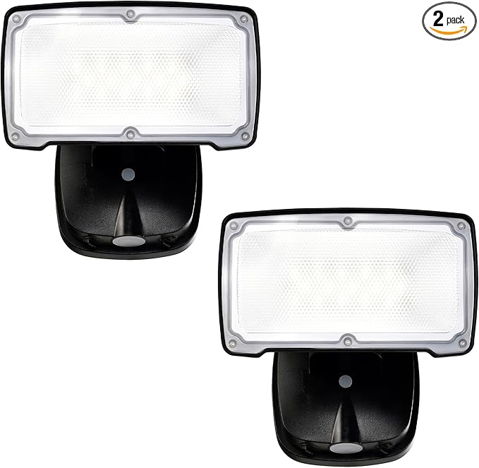 26W Flood Lights Outdoor, Integrated LED Security Light Fixture with 1 Adjustable Head, Adjustable Brightness and Color, Dusk to Dawn Exterior LED Outdoor Light for Garage Yard Porch 2-Pack (Black)