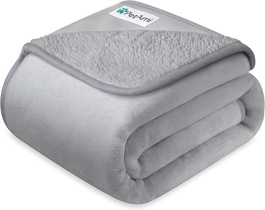 PetAmi Waterproof Dog Blanket for Small & Medium Dogs, Pee Proof & Reversible, Soft Fleece Washable, 24x32 Light Gray