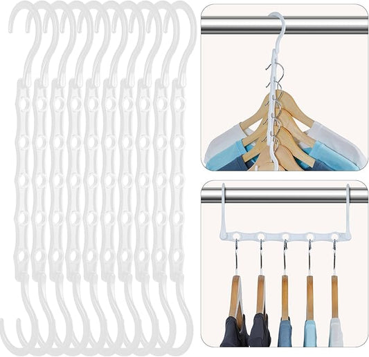 HOUSE DAY White Magic Plastic Hangers Space Saving Organizers and Storage Clothes Hanger Multi Hangers Sturdy Wardrobe Closet for Heavy Clothes, Dorm Room Bedroom Home RV Car Camper Essentials 20 Pack