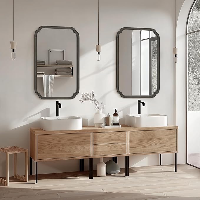 HOMECOOKIN Wood Bathroom Mirrors for Wall Mounted, 24" x 36" Rustic Wood Frame Wall Mirrors Decorative for Living Room or Bedroom Vanity Mirror (Black) A