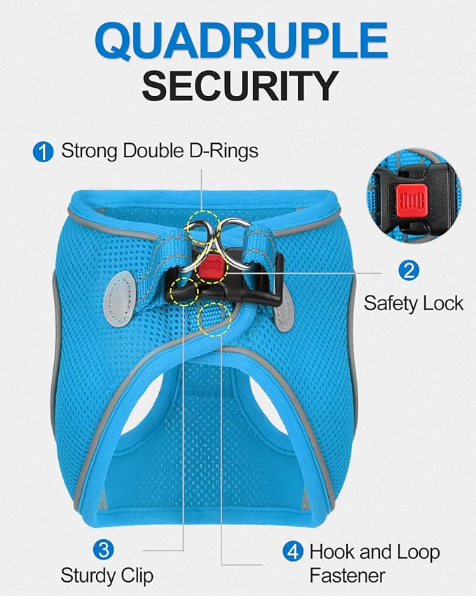Joytale Small Dog Harness, Breathable Mesh Step-in Vest, Reflective Soft Padded Harnesses for Small and Medium Dogs, Sky Blue, L
