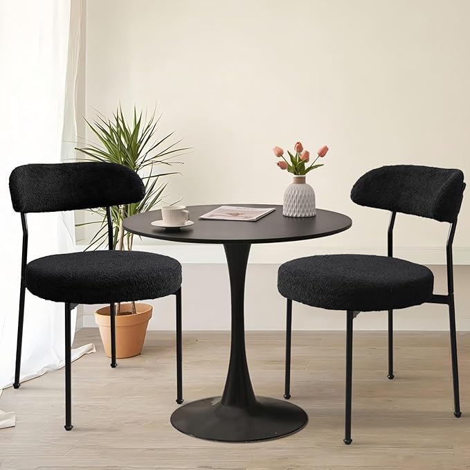 SoarFlash Kitchen Table and Chairs for 2, 31.5" Dining Table Set for 2 with Boucle Upholstered Chairs, 3 Piece Round Kitchen Table Set, Dining Room Table Set for Small Space, Apartment, Black