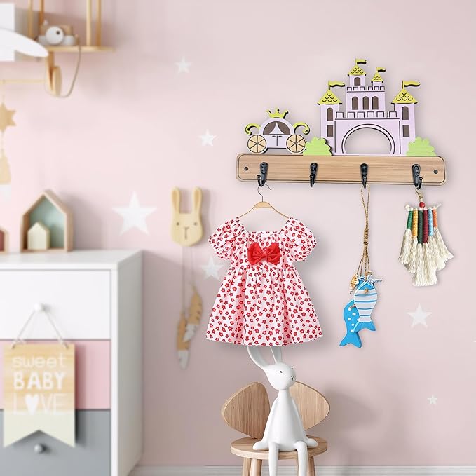 Dog Leash Holder for Wall Mount, Farmhouse Wooden Dog Claw Hooks, Paws Key Rack Accessories for Rustic Home Decor (Castle)