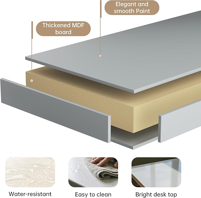 Computer Desk with 2 Drawers, Elegant Home Office Writing Study Desk with Storage, Modern Simple Vanity Desk Console Table for Living Room, Grey