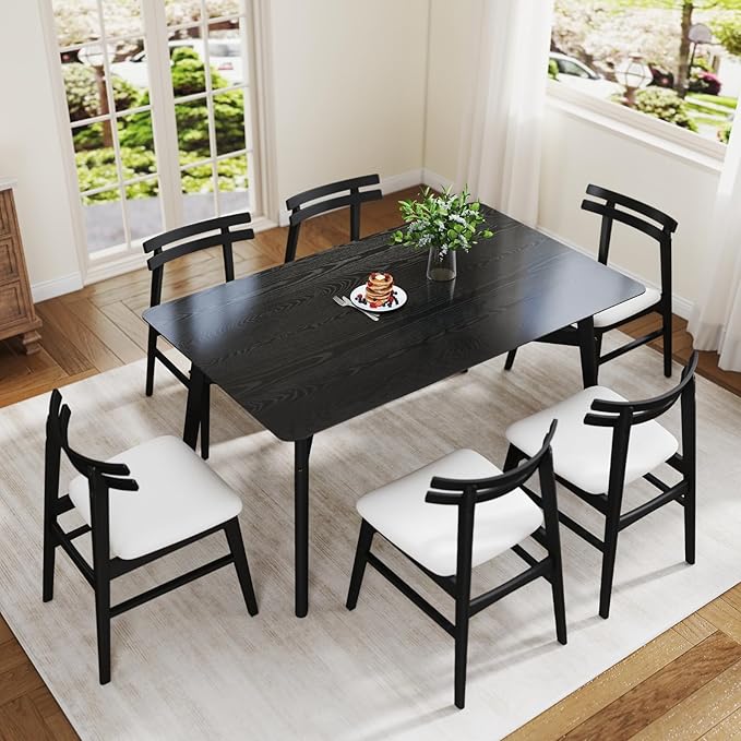 DUOMAY Modern Wooden Dining Table for 4-6 People, 59" Large Rectangular Dinner Table with Wood Legs for Home Dining Room Restaurant Farmhouse Kitchen, Black