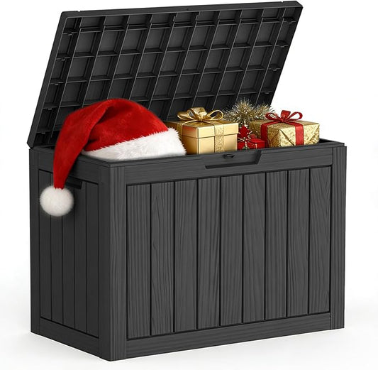 Outdoor Storage Deck Box, 45 Gallon Outside Storage Box Waterproof Deck Box, Lockable Patio Storage Box UV-Resistant for Garden Furniture, Black