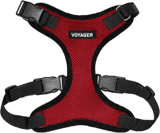 Voyager Step-in Pet Harness - All Weather Mesh, Adjustable Step in Harness for Cats and Dogs by Best Pet Supplies - Red/Black Trim, L