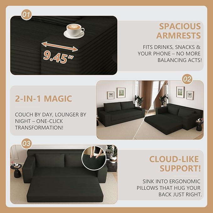 Cloud Loveseat Sofa, Modern Corduroy 2-Seater Couch with Deep Seat, No Assembly Required Memory Foam Sofa, Boneless Sofa in a Box for Bedroom, Apartment, Office,Small Space (Dark Grey,70.87in)