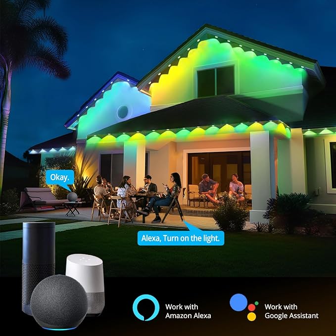 wowlite Permanent Outdoor Lights 50FT, RGBIC Smart Eave Lights with 36 LEDs, IP67 Waterproof, 110+ Scene Modes for House, Daily & Holiday Decorations, Christmas, Compatible with Alexa & Google