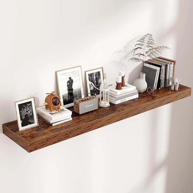 Floating Shelves for Wall, 55 Inch Wide x 12 Inch Deep Floating Shelves, Long Wood Floating Wall Shelf Shelves for Living Room Bathroom Bedroom Kitchen Home - (Brown, 55" W x 12" D x 2" H)
